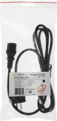 Шнур питания Lanmaster LAN-PP13/SH-1.8-BK C13-Schuko проводник.:3x0.75мм2 1.8м 220В 10А черный
