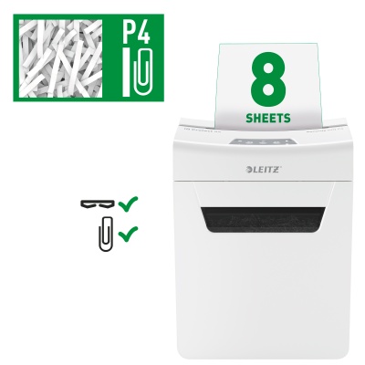 Шредер Leitz IQ Protect Premium 8X белый (секр.P-4) фрагменты 8лист. 14лтр. скрепки скобы