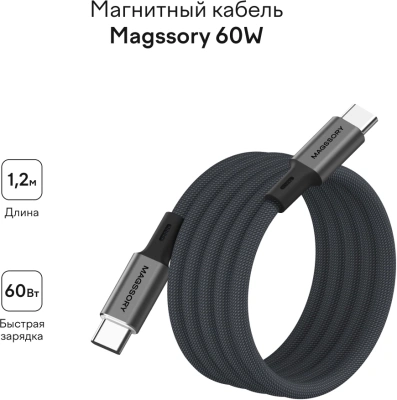 Кабель Magssory CBL001 USB Type-C (m)-USB Type-C (m) 1.2м черный коробка