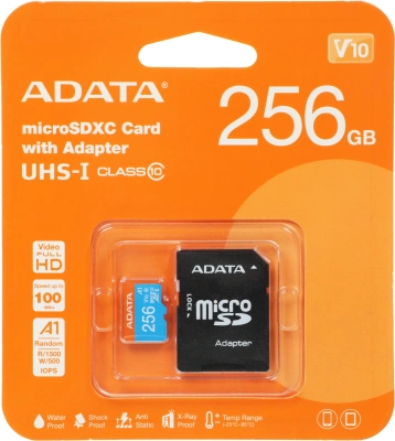 Флеш карта microSDXC 256GB A-Data AUSDX256GUICL10A1-RA1 Premier + adapter