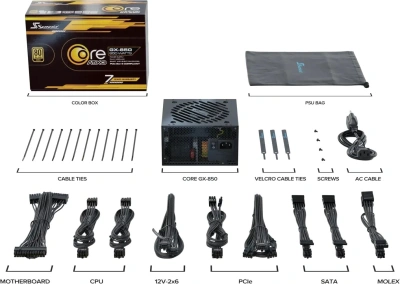 Блок питания Seasonic ATX 850W Core GX-850 80+ gold (20+4pin) APFC 120mm fan 6xSATA Cab Manag RTL