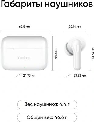 Гарнитура внутриканальные Realme Buds T200 белый беспроводные bluetooth в ушной раковине (6941764462076)