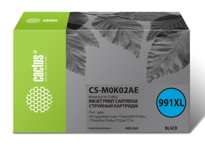 Картридж струйный Cactus CS-M0K02AE 991XL черный пигментный (465мл) для HP PageWide755dn;MFP774dn/779dn;Pro750dw/772dn с чипом