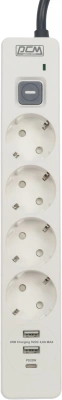 Сетевой фильтр Powercom SP-01 USB2A1CW 3,0М 3.0м (4 розетки) белый/серый (коробка)