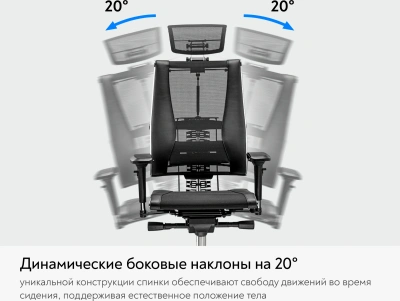 Кресло руководителя эргономичное Метта Yoga 4DF B2-12D - GoyaLE темно-серый сиденье темно-серый велюр с подголов. крестов.5-луч. металл хром