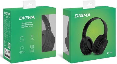 Гарнитура накладные Digma BT-18 черный беспроводные bluetooth оголовье (BT18B)