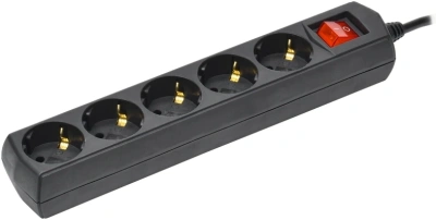 Сетевой удлинитель IEK У05В 3м (5 розеток) черный (пакет ПЭ)