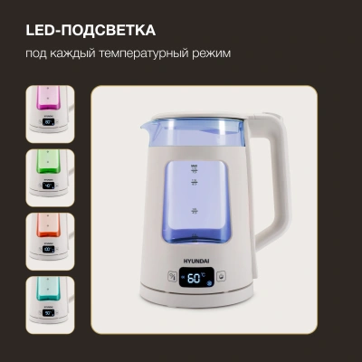 Чайник электрический Hyundai HYK-G9407 1.7л. 2200Вт белый корпус: стекло