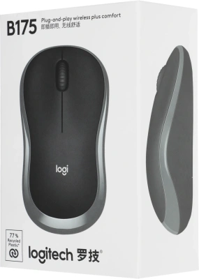Мышь Logitech B175 черный оптическая 1000dpi беспров. USB для ноутбука 2but (910-004332)
