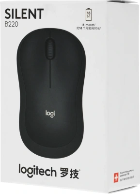 Мышь Logitech B220 Silent черный оптическая 1000dpi silent беспров. USB 2but (910-005553)