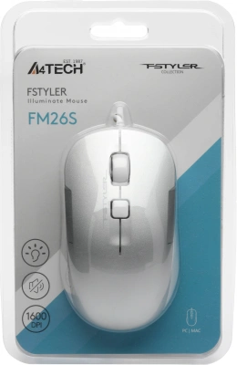Мышь A4Tech Fstyler FM26S серебристый/белый оптическая 1600dpi silent USB для ноутбука 4but (FM26S USB (ICY WHITE))