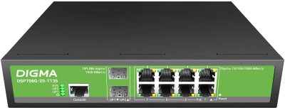 Коммутатор Digma DSP708G-2S-T135 (L2+) 8x1Гбит/с 2SFP 8PoE 8PoE+ 135W управляемый