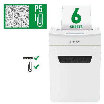 Шредер Leitz IQ Protect Premium 6M белый (секр.P-5) фрагменты 6лист. 18лтр. скрепки скобы