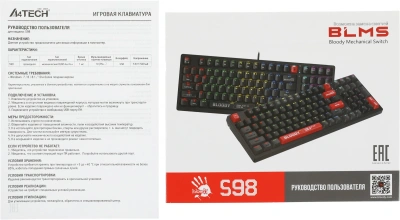 Клавиатура A4Tech S98 механическая красный/красный USB for gamer LED (S98 RED) кабель 1.8м