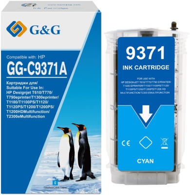 Картридж струйный G&G GG-C9371A №72 голубой (130мл) для HP HP Designjet T610, T770, T790eprinter, T1300eprinter, T1100, T1100PS, T1120, T1120PS, T1200, T1200PS, T1200HDMultifunction, T2300eMultifunction