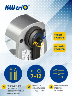 Точилка для карандашей механическая Kw-Trio 30FA Мельница 30FA 1 отверстие металл серебристый