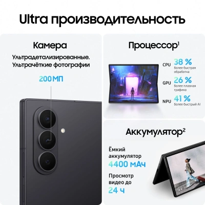Смартфон Samsung SM-F966B Galaxy Z Fold7 256Gb 12Gb черный раскладной 3G 4G 2Sim 8" 1968x2184 Android 16 200Mpix 802.11 a/b/g/n/ac/ax/be NFC GPS GSM900/1800 GSM1900 Protect