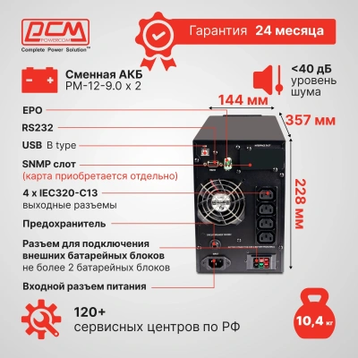 Источник бесперебойного питания Powercom Macan MAC-1000 1000Вт 1000ВА черный