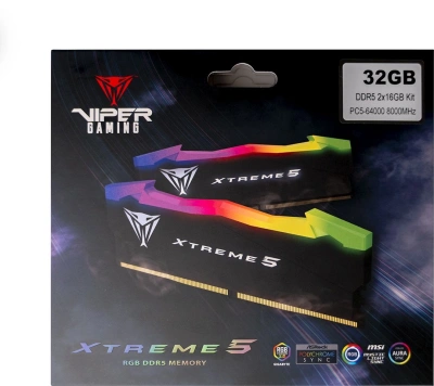 Память DDR5 2x16GB 8000MHz Patriot PVXR532G80C38K Viper Xtreme 5 RGB RTL Gaming PC5-64000 CL38 DIMM UDIMM 288-pin 1.45В с радиатором Ret