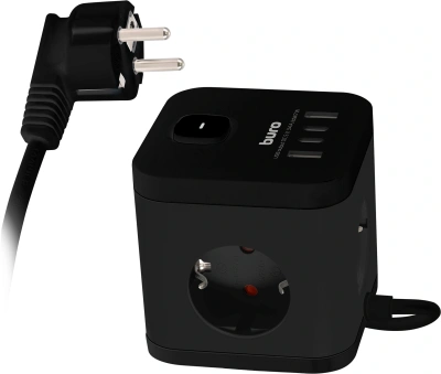 Сетевой удлинитель Buro BU-PC3.1UС-B 1.5м (3 розетки) черный (коробка)