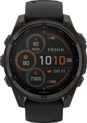 Смарт-часы Garmin Fenix 8 Solar Sapphire 47мм 1.3" корп.серый рем.черный (010-02906-11)