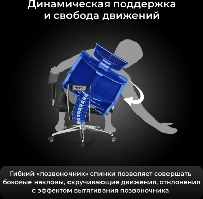 Кресло руководителя эргономичное Метта Yoga Spine Triumph B2 (Черный CC.50.15.13A) черный сиденье черный сет./экокожа с подголов. крестов.5-луч. металл хром