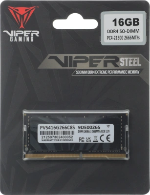Память DDR4 16GB 2666MHz Patriot PVS416G266C8S Viper Steel RTL PC4-21300 CL18 SO-DIMM 260-pin 1.2В single rank Ret