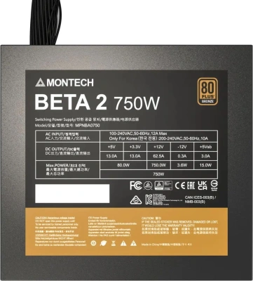 Блок питания Montech ATX 750W Beta 2 80+ bronze (20+4pin) APFC 120mm fan 4xSATA RTL