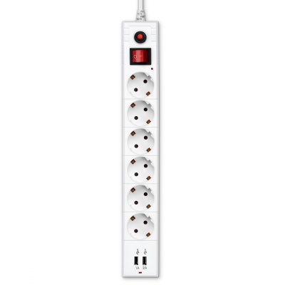 Сетевой фильтр Buro BU-SP1.8_USB_2A-B 1.8м (6 розеток) черный (коробка)