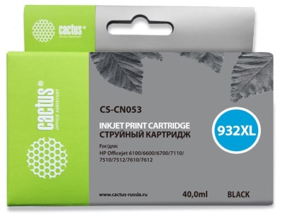 Картридж струйный Cactus CS-CN053 №932XL черный пигментный (40мл) для HP DJ 6600 с чипом