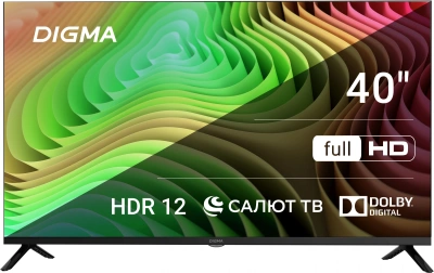 Телевизор LED Digma 40" DM-LED40SBB36 Салют ТВ Frameless Metal черный FULL HD 60Hz DVB-T DVB-T2 DVB-C DVB-S DVB-S2 USB WiFi Smart TV