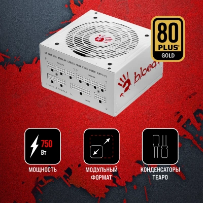 Блок питания Bloody ATX 750W BD-PS750G 80+ gold (20+4pin) APFC 120mm fan 6xSATA Cab Manag RTL