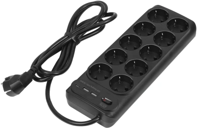 Сетевой фильтр Powercom SP-10 USB2A1СB 3,0м 3.0м (10 розеток) черный (коробка)