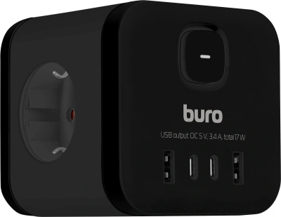Сетевой разветвитель Buro BU-PW3UC-B (3 розетки) черный (коробка)