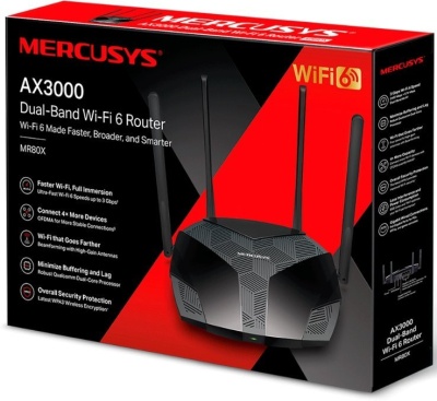 Роутер беспроводной Mercusys MR80X AX3000 10/100/1000BASE-TX черный