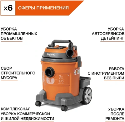 Строительный пылесос Daewoo DAVC 2514S 1400Вт (уборка: сухая/влажная/выдув/сбор воды) серый