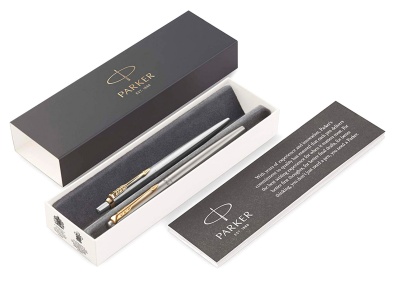 Набор ручек Parker Jotter Core FK691 (2093257) Stainless Steel GT сталь нержавеющая подар.кор. ручка перьевая, ручка шариковая сменный стержень 1стерж. стреловидный пиш. наконечник кругл.