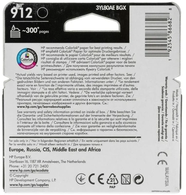 Картридж струйный HP 912 3YL80AE черный (300стр.) для HP DJ IA OfficeJet 801x/802x