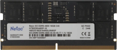 Память DDR5 16GB 4800MHz Netac NTBSD5N48SP-16 Basic RTL Gaming PC5-38400 CL40 SO-DIMM 262-pin 1.1В original Intel Ret