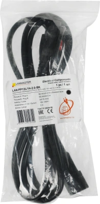 Шнур питания Lanmaster LAN-PP13L/14-2.0-BK C13-С14 проводник.:3x0.75мм2 2м 220В 10А черный