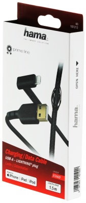 Кабель Hama 00187212 USB (m)-Lightning (m) 1.5м черный