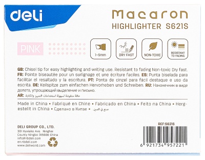Текстовыделитель Deli ES621Spink Macaron скошенный пиш. наконечник 1-5мм розовый