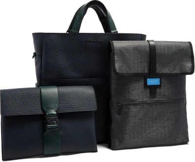 Деловая сумка тоут мужская Piquadro Materia CA7265W151/BLUVE синяя/зеленая натур.кожа