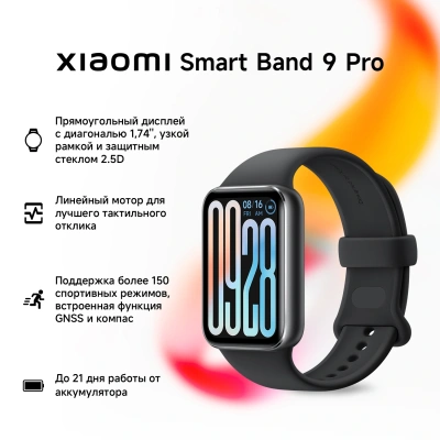 Фитнес-трекер Xiaomi Smart Band 9 Pro AMOLED корп.:черный рем.:черный (BHR8710GL)