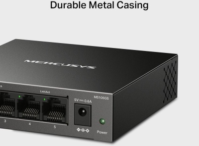 Коммутатор Mercusys MS105GS (L2) 5x1Гбит/с неуправляемый