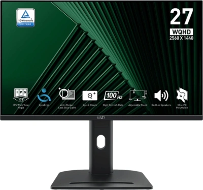Монитор MSI 27" Pro MP275QPG черный IPS LED 16:9 HDMI M/M матовая HAS Piv 1300:1 300cd 178гр/178гр 2560x1440 100Hz DP Quad 2K (1440p) 6.26кг
