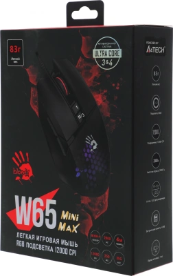 Мышь A4Tech Bloody W65 Max Mini черный оптическая 12000dpi USB 9but (W65 MAX MINI HONEYCOMB)