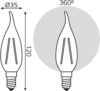 Лампа филам. Gauss Filament 5Вт цок.:E14 свеча 220B св.свеч.бел.нейт. (упак.:1шт) (104801805)