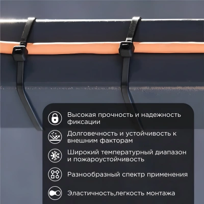 Стяжка пластиковая Rexant 07-0301 300x3.6мм (упак:100шт) нейлон внешний (-30/+80) черный