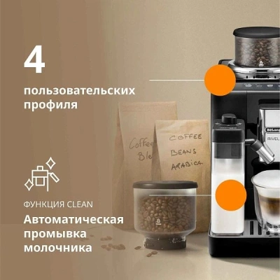 Кофемашина Delonghi Rivelia EXAM440.55.B 1450Вт серебристый/черный